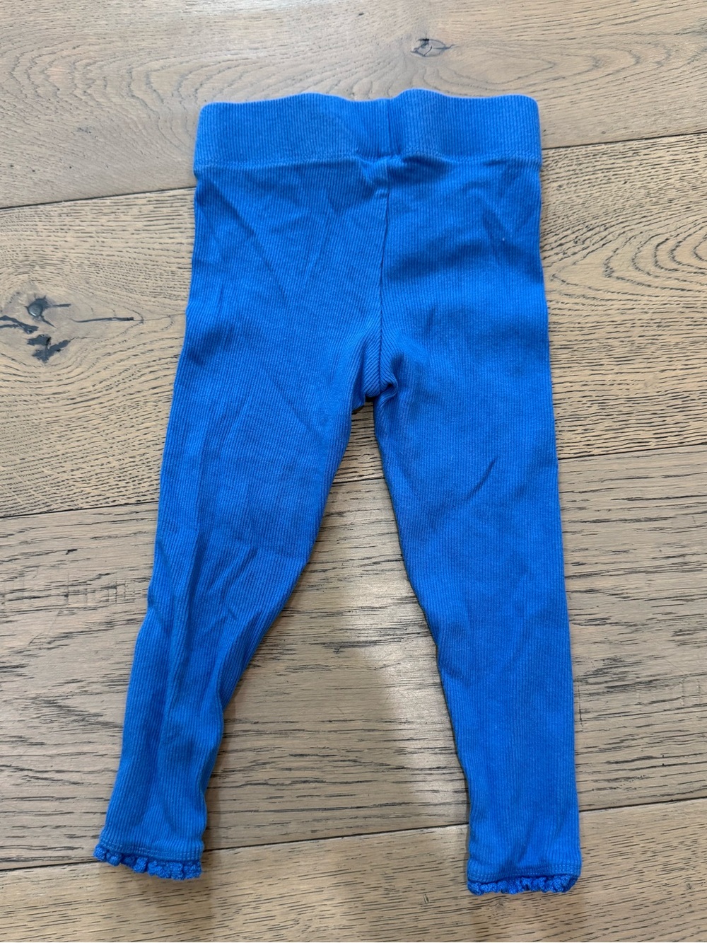 Mini Boden Blue Ribbed Ruffle Leggings – 2–3Y
